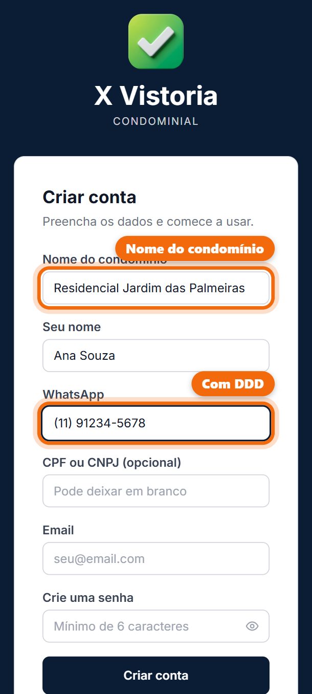 Passo 2: Escreva o nome do condomínio, o seu nome e o seu WhatsApp com DDD.
