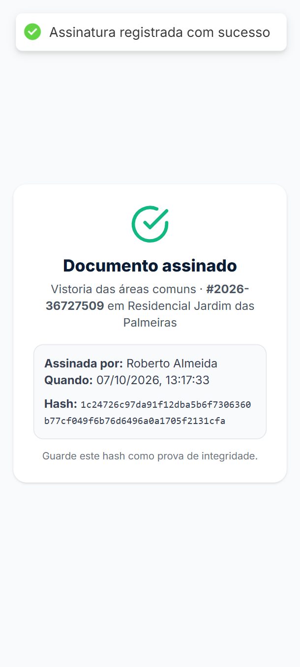 Passo 2: Pronto: o relatório fica assinado, com data, hora e um código de conferência.