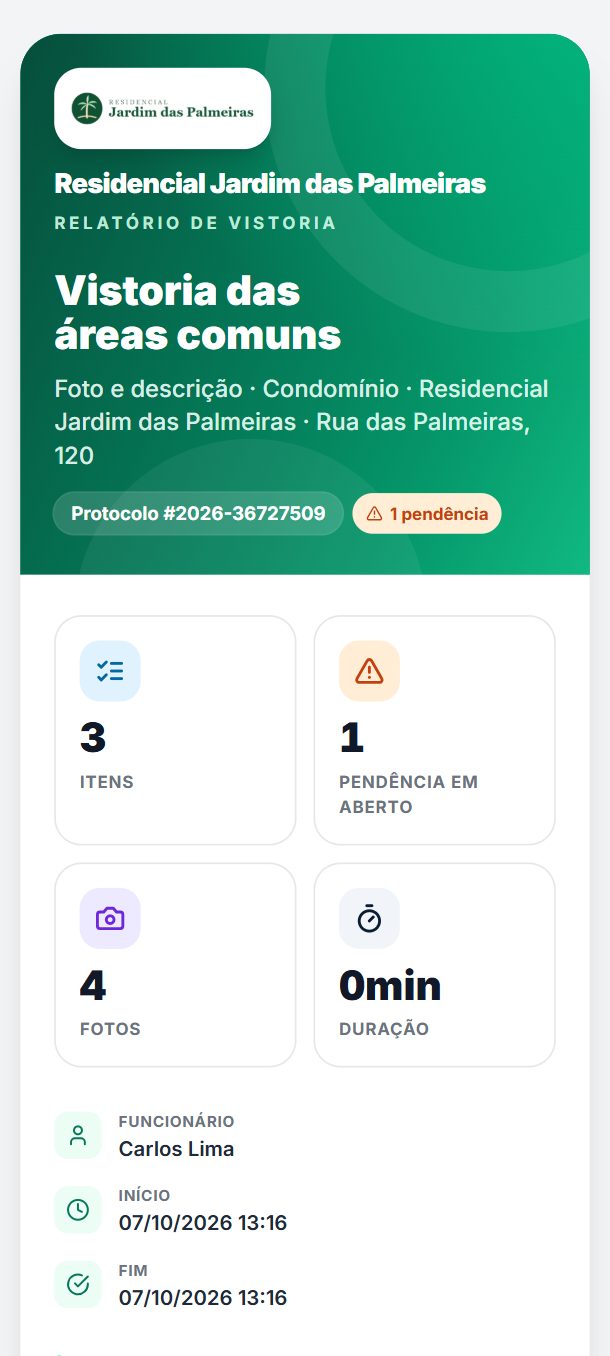 Passo 3: Pelo QR Code ou pelo link, o relatório abre no celular, com as fotos.