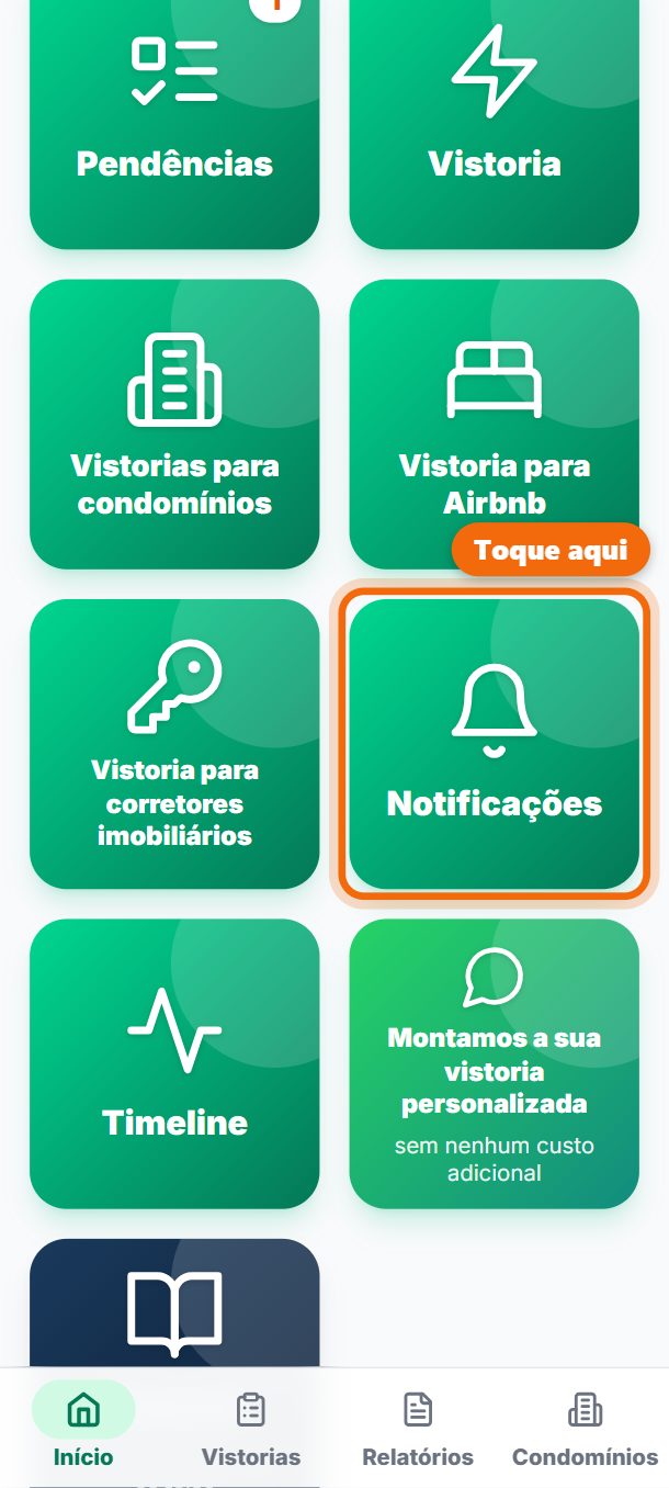 Passo 1: Na tela inicial, toque em Notificações.