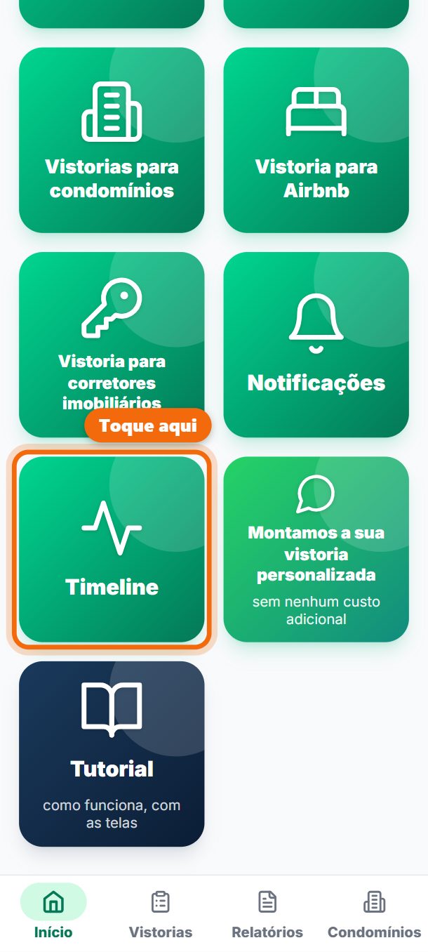 Passo 1: Na tela inicial, toque em Timeline.